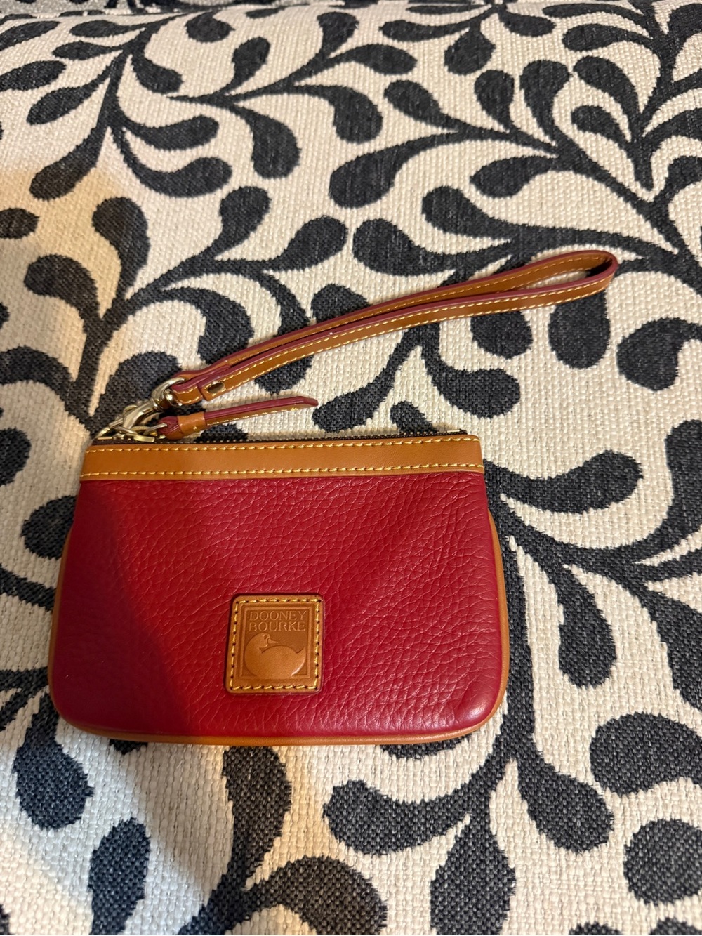 Dooney & Bourke Red Leather Wristlet with Tan Trim and Strap